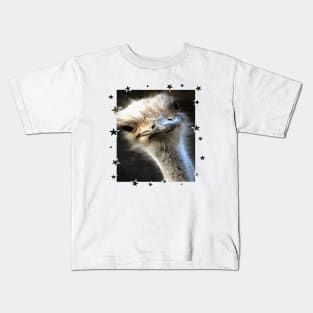 Geeky Ostrich With Artistic Star Border Kids T-Shirt